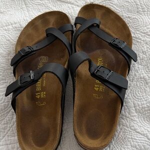 Birkenstock Black and Brown Cross-Strap Sandals